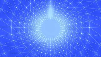 Abstract blue tunnel with thing stripes creating triangular silhouettes. Motion. Slowly moving inside blue corridor with white light. video