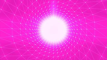 Cyber tunnel with electronic grid and dots. Motion. Circular tunnel with grid and dots in space. Mathematical tunnel from grid in computer space video