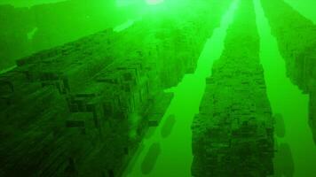 Green background. Motion.Large dark square walls in animation move at a fast speed. video