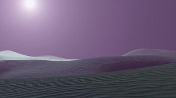 Purple blank background. Design.A purple empty desert with sand below and a bright shining sun on a purple sky in animation. video