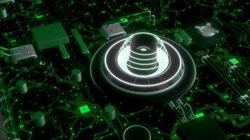 Abstract control panel of a futuristic computer machine. Glowing indicators of an alien computer. video