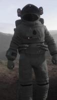 astronaut on another planet with dust and fog video