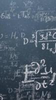 Background shot of blackboard with scientific and algebraic formulas and graphs written on it in graphics. Business concept - sketch with schemes and graphs on chalkboard. 3D Graphics cartoon formula video