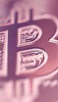Crypto currency Gold Bitcoin - BTC - Bit Coin. Stock. Macro shots crypto currency. Rotating Bitcoin. Bitcoin coins rotating. Seamless looping. Blockchain technology video