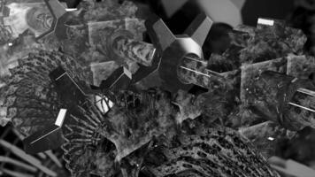 Grey and blue background. Motion.Metal mechanisms in animation that move from side to side. video