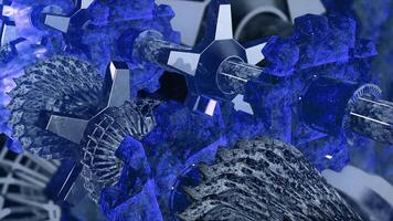 Grey and blue background. Motion.Metal mechanisms in animation that move from side to side. video