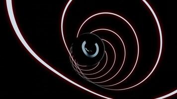 Abstract white and light pink bending line creating tunnel with dark sphere in the middle. Design. Flying inside sci fi hypnotic corridor. video