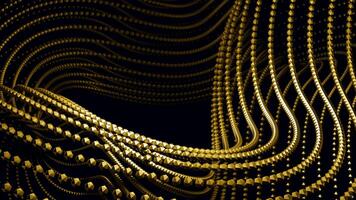 Curving animation with chains of dots. Design. 3D structure with chains of dots bends and moves. Geometric curving line of dots in chains on black background video