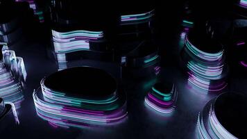 Bright running lines of color in abstraction. Design.Dark objects on which different colors run in the animation. video