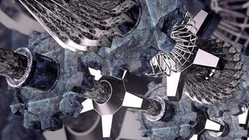 Virtual 3d engine. Motion. Moving 3d mechanism with gears and pipes. Working abstract mechanism or generator video