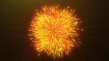 Black background . Motion.Turquoise and orange lights that explode and shimmer, scattering in different directions in the animation. video
