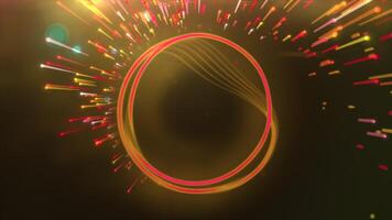 Abstract bright circle surrounded by flying asteroids and comets. Motion. Breathtaking cosmic background with a ring and stars. video
