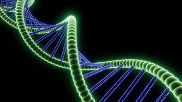 Beautiful moving spiral with DNA. Design. Rotating 3d spiral with glowing lines and dots. Neon DNA Card Spiral video