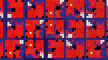 Moving geometric pattern with pixels in retro style. Motion. Stylish animation of pixels with moving geometric shapes. Geometric shapes from pixels in retro video
