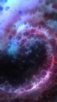 Colorful fog vortex with shiny particles. Motion. Cosmic swirling vortex of shimmering particles. Foggy 3d vortex twisting into spiral with particles video