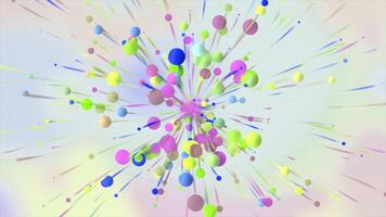 Colorful balls moving from center. Motion. Colorful molecular balls move from central stream. Animation with colorful balls in style of molecular biology video