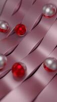 Abstract bended metal stripes and rolling pearls along wavy track. Design. 3D glossy objects in motion. video