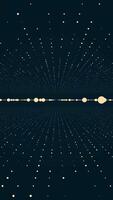 Camera moving into a 3d grid infinite space loop. High Definition motion background featuring an infinite tunnel of colorful lines and shapes rotating over black background. Infinite Digital Terrain video