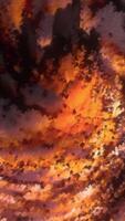 Colorful fog vortex with shiny particles. Motion. Cosmic swirling vortex of shimmering particles. Foggy 3d vortex twisting into spiral with particles video
