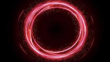 Abstract red neon light ring with sparkle on a black background. video