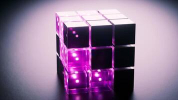 Rotating Metallic Cubes With Glowing Glass Loop video