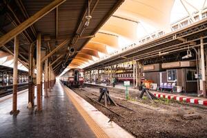 Bangkok,Thailand - February, 16 2023 Bangkok Hua Lamphong railway station is a railway station in Pathum Wan, the former central passenger terminal in Bangkok and the former railway hub of Thailand. photo