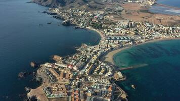 Aerial view of Cabo de Palos lighthouse near Mar Menor Spain video