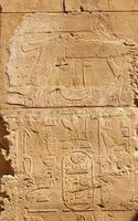 EGYPT, LUXOR - MARCH 01, 2019 ancient Egyptian hieroglyphs, drawings and inscriptions on the walls and columns in the temple of Karnak in Luxor photo
