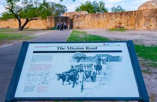 USA, TEXAS - NOVEMBER 25, 2011 information boards at the tourist site in Mission San Jose, San Antonio, Texas photo