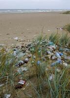 Ecological problem, pollution of nature with plastic waste. Sea coast pollution photo
