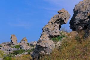 A rocky landscape on the Kazantip, a steppe landscape in the eastern Crimea photo