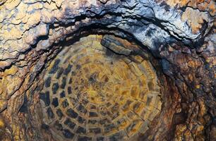 Walled domed vertical shaft in the old Odessa catacombs, cut out in the Pontian shell rock under the city photo