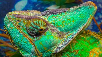 The veiled chameleon, cone-head Chamaeleo calyptratus photo