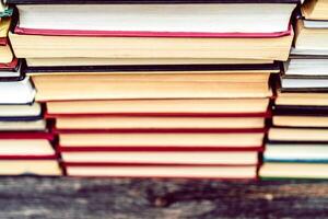 Rows of books in the library. Background for text. Symbol of knowledge and learning. photo