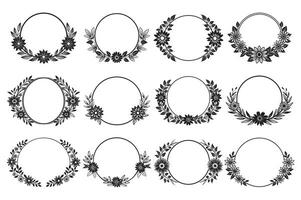 This collection of vintage-inspired floral frames, featuring ornate borders and round shapes, is perfect for adding elegance to designs and providing a decorative element. vector