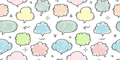 Hand drawn colorful crayon doodle speech bubble seamless pattern. Color stylish handwritten speech bubble background. vector