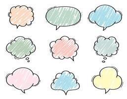 Hand drawn color crayon speech bubble frame set. vector