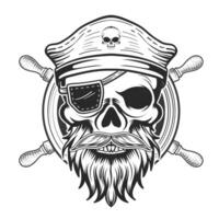 pirates of skull with sheep wheel vintage design vector