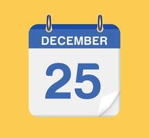 December 25. Calendar date. A leaf of the flip calendar. vector