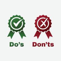 Do's and Don'ts good and bad icon check negative positive list true wrong like anf fail logo vector