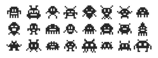 Space invaders in pixel art style. Aliens and monsters for arcade games. vector