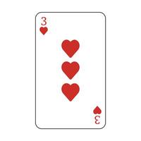 The playing card is red hearts number three. vector