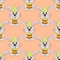 Seamless pattern with Cute Rabbit with birthday cake vector