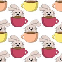 Seamless pattern with Cute Rabbit with cup vector
