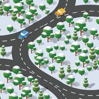 Isometric view projection of winter snow landscape. Nature aspect of forest with trees vector