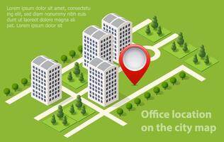 An a city quarter with houses, streets and trees 3D illustration. The isometric view is used to create a diagram of a city, building. vector