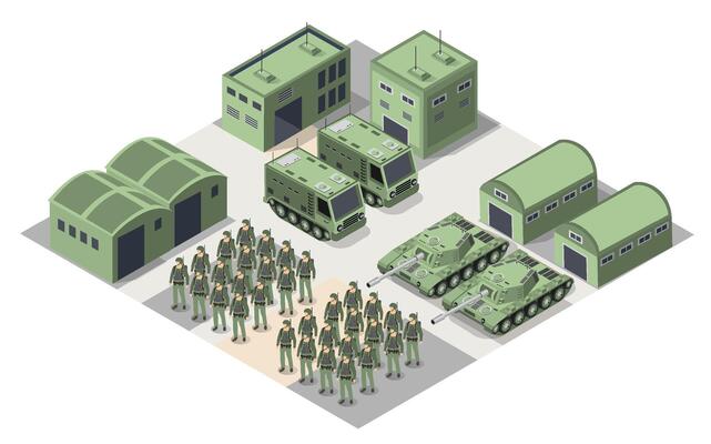 The base camp object for building design army for building armed troop isometric