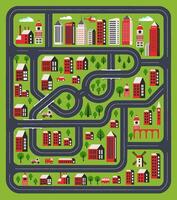 An illustration of a game template for print. Urban streets and houses, roofs and trees are shown in this top view of the plan city. vector