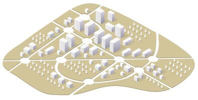 A isometric city map of an urban center is a kind of map vector