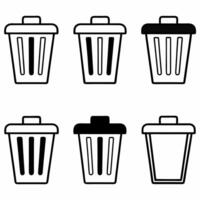 Set of Black and White Bin Icon Silhouettes vector